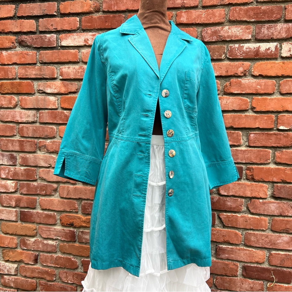 Aqua Soft Surroundings Tencel Button Down Tunic Duster NWPT
